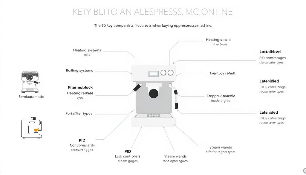 Diagram showing the key components of an espresso machine to consider when buying Diagram showing the key components of an espresso machine to consider when buying