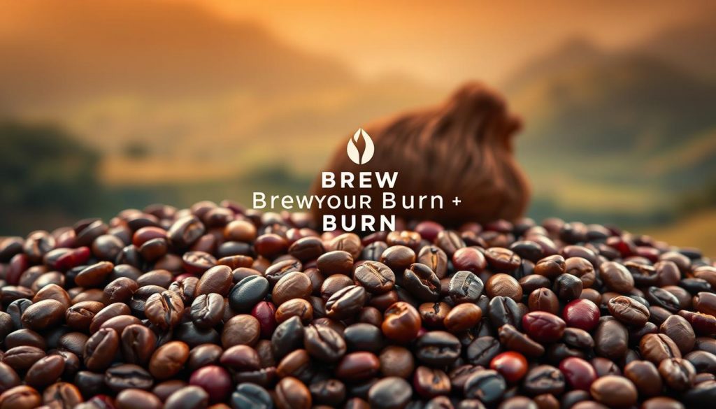 A vibrant and richly textured spectrum of java flavors, captured in a high-resolution digital illustration. The foreground showcases a diverse array of coffee beans, each with its own distinct hue and sheen, arranged in a cascading display. The middle ground features a sleek, minimalist "Brew Your Burn" coffee branding, subtly integrated into the composition. In the background, a softly blurred landscape evokes the lush terroir and diverse origins that shape the unique flavor profiles. Warm, muted lighting casts a cozy, artisanal ambiance, while a slight depth of field emphasizes the depth and complexity of the java flavor spectrum. A vibrant and richly textured spectrum of java flavors, captured in a high-resolution digital illustration. The foreground showcases a diverse array of coffee beans, each with its own distinct hue and sheen, arranged in a cascading display. The middle ground features a sleek, minimalist "Brew Your Burn" coffee branding, subtly integrated into the composition. In the background, a softly blurred landscape evokes the lush terroir and diverse origins that shape the unique flavor profiles. Warm, muted lighting casts a cozy, artisanal ambiance, while a slight depth of field emphasizes the depth and complexity of the java flavor spectrum.