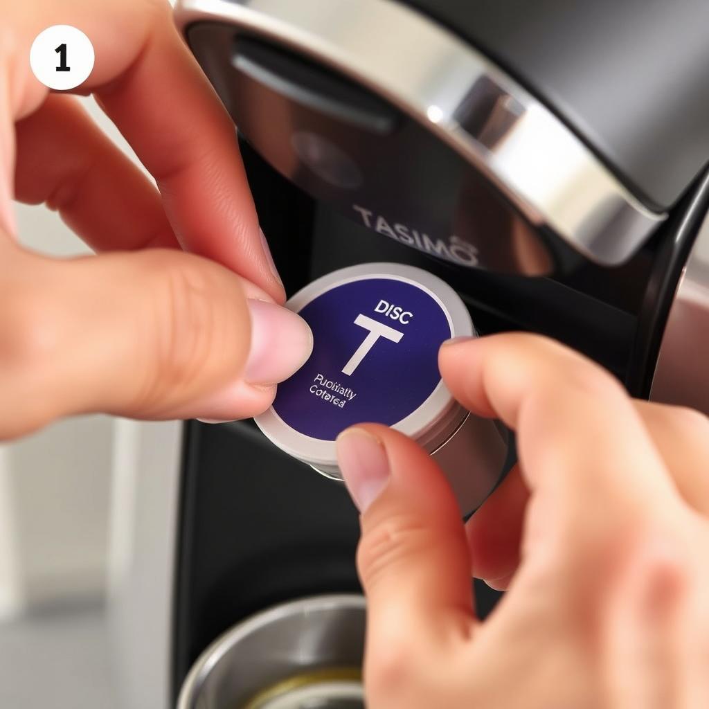 Inserting a T DISC pod into the Tassimo Coffee Machine Inserting a T DISC pod into the Tassimo Coffee Machine