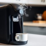 Tassimo Coffee Machine brewing a cup of coffee with steam rising