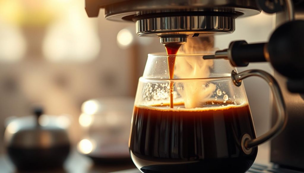 Moccomaster brewing coffee with steam rising