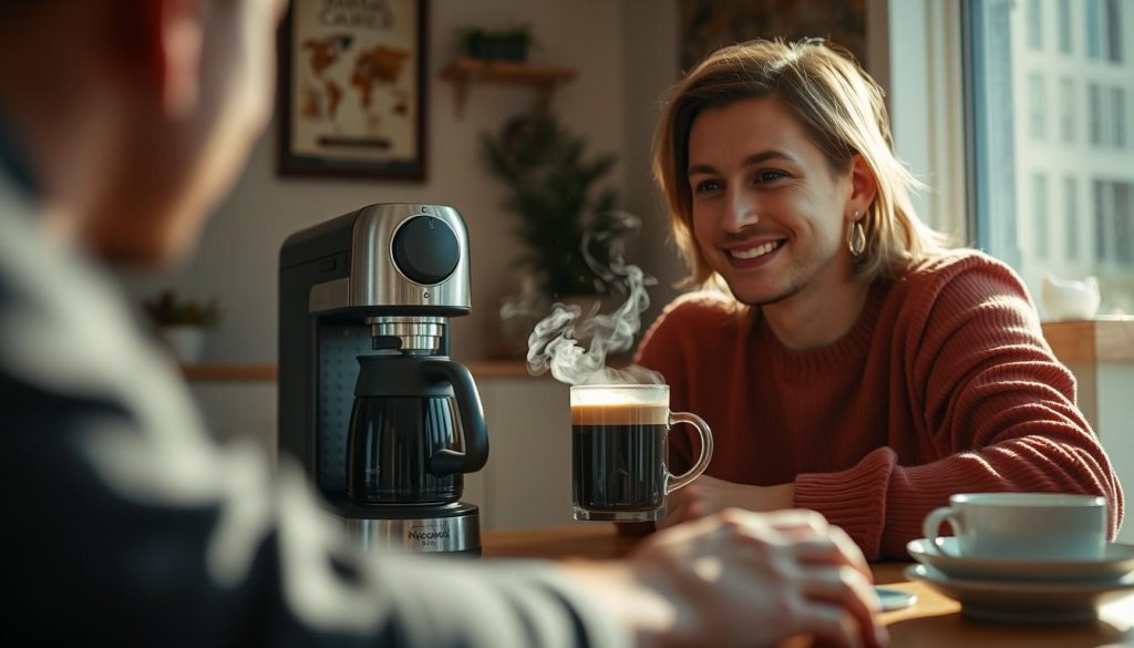 Person enjoying coffee brewed with Moccomaster